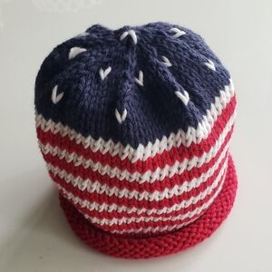 Glow-in-the-dark Striped Handknit Cotton Kids Beanie -flag